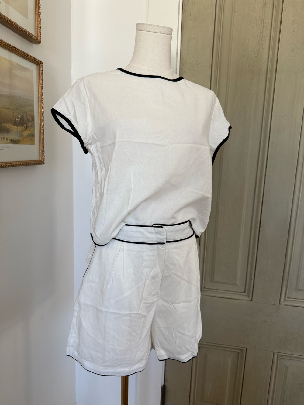 White Two-Piece Set with Black Trim - Picture 3 of 6